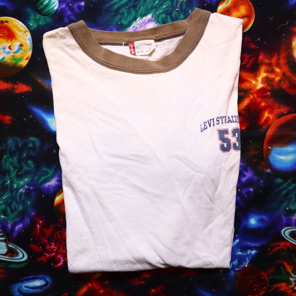 Vtg Levis Graphic Ringer Tee Mens L